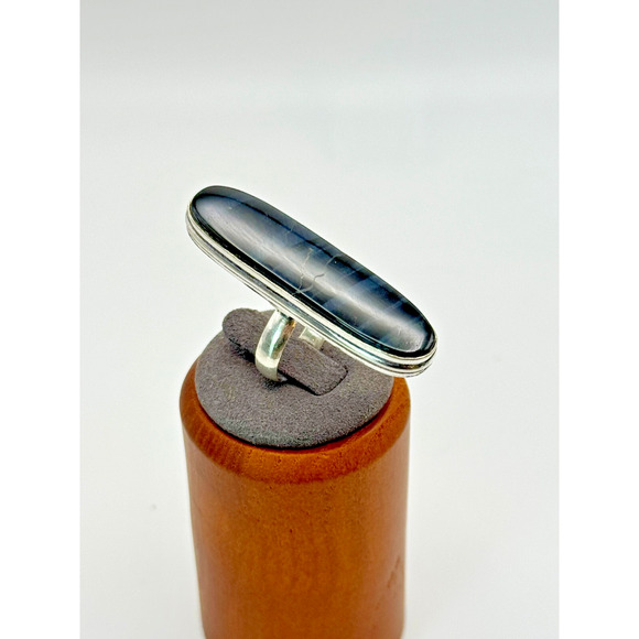 Falcons Eye Stone Estate Ring .925 Stone Sz 6 - 9.30 Grams - 1 3/4" - Picture 3 of 4
